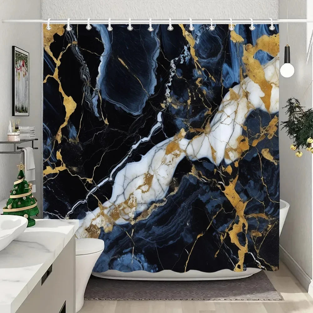 JEJOMEAG Marble Shower Curtain Textured Pattern Polyester Washable