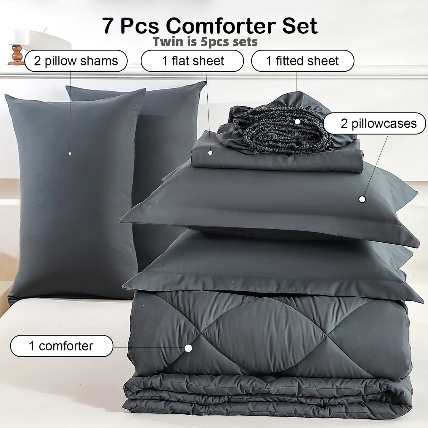 EasYum 7-Piece Bedding Set Quilted Polyester Comforter Sheet Pillowcases