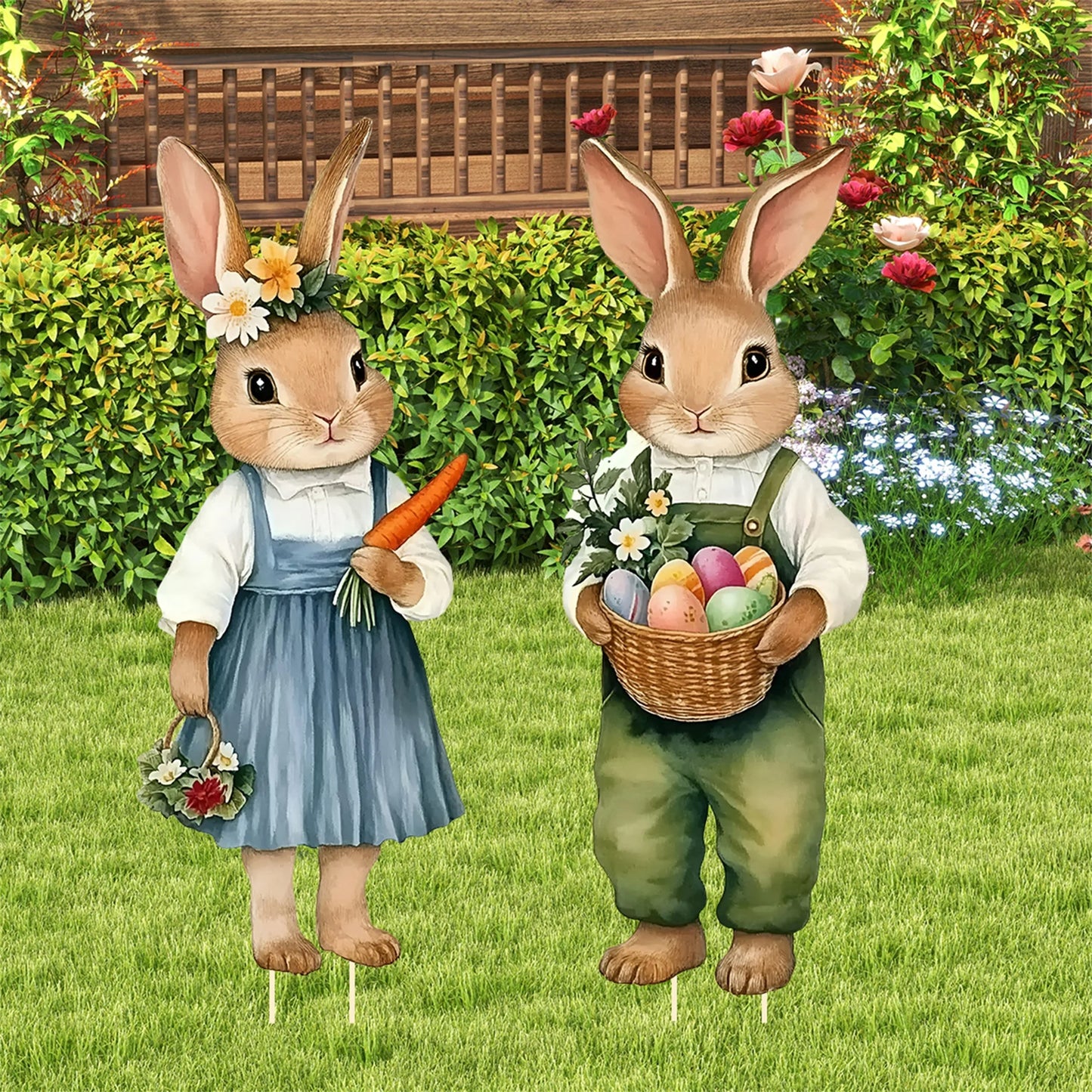 Springtime Bunny Garden Stakes Easter Yard Decor Whimsical Outdoor Signs