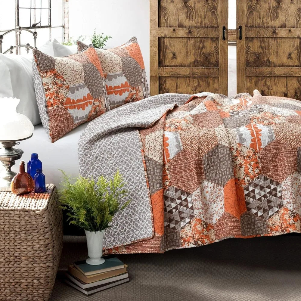 Three Piece Cotton Quilt Set Solid Pattern Bedding For Beds