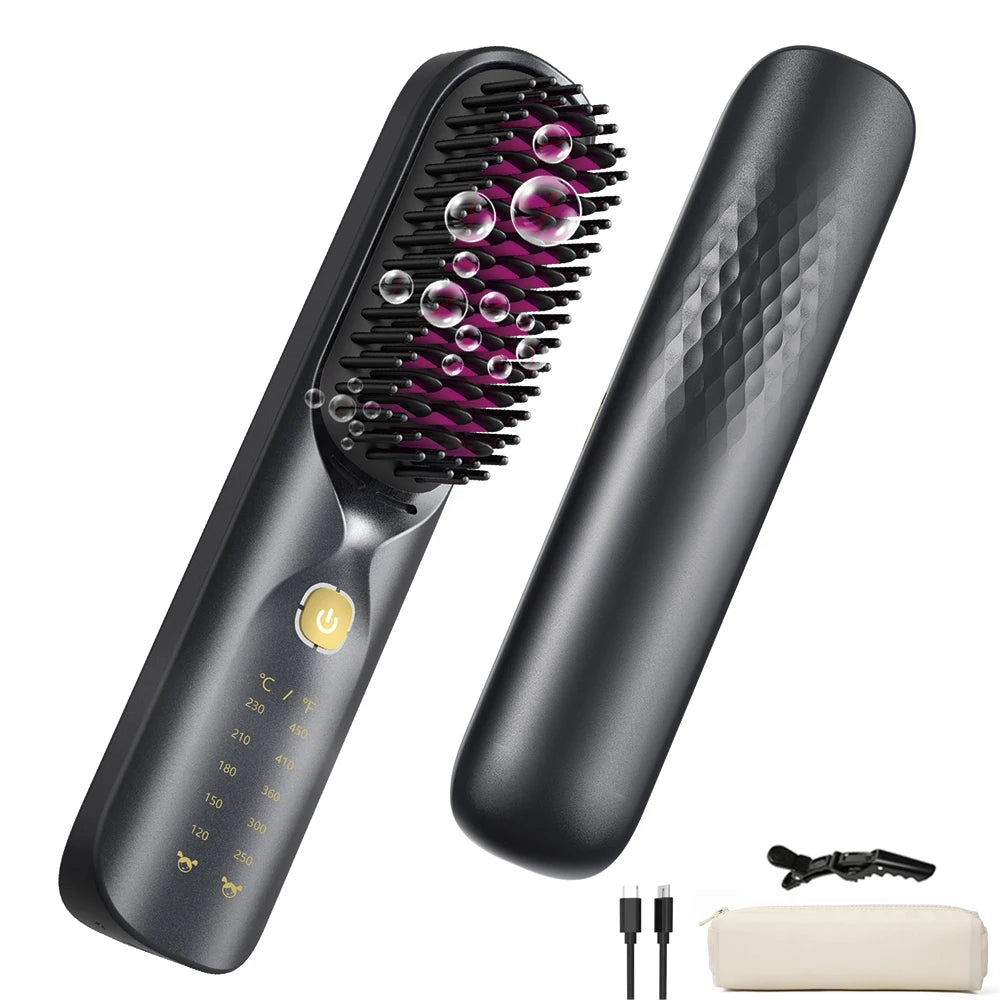 BOPCAL Cordless Hair Straightening Brush 450F Fast Heating 30s Travel