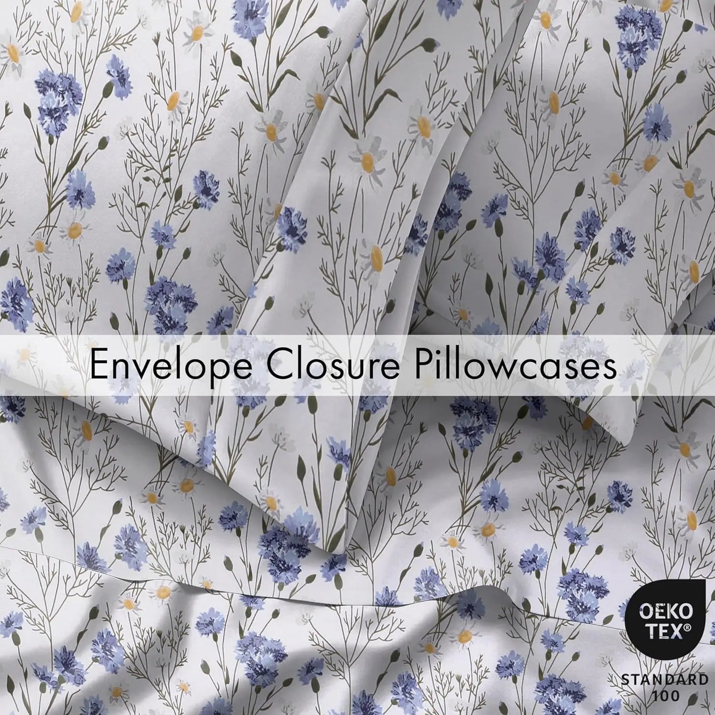 Cotton Percale Sheets Cooling Breathable Floral Design 4 Piece Set Deep Pocket