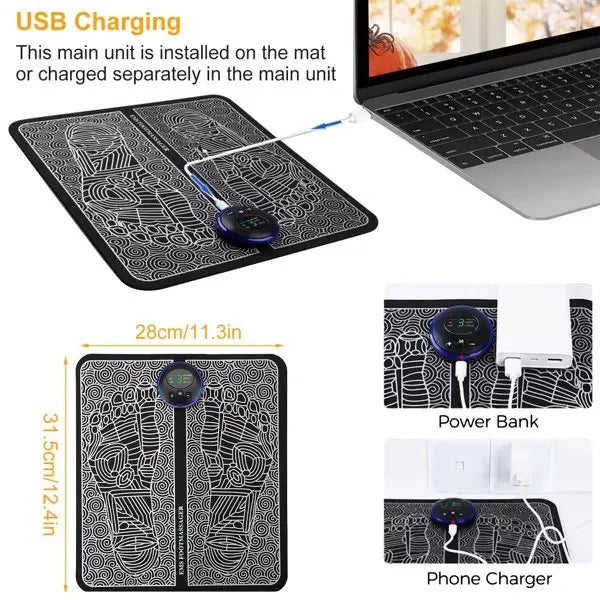 GLONXDE EMS Foot Massage Pad Rechargeable 6 Modes 9 Levels