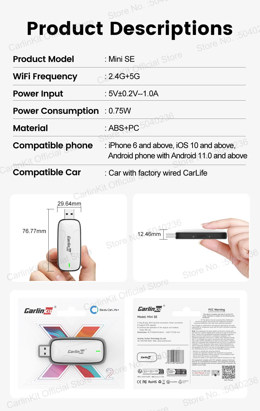 Carlinkit X1CA Baidu Carlife Wireless CarPlay Adapter 2In1