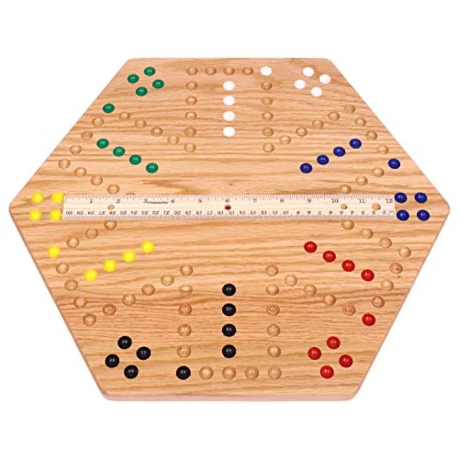 XMSJ Wahoo Marble Game Board Set Double Sided Oak Wood with Marbles and Dice For Indoor Use