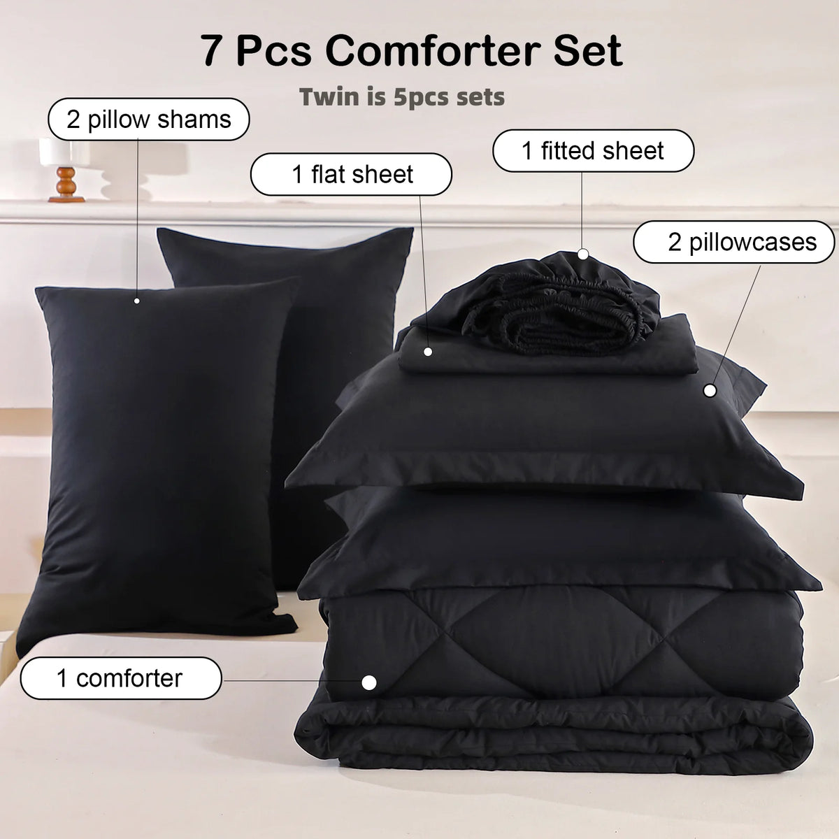 EasYum 7-Piece Bedding Set With Pillowcases High Quality Polyester