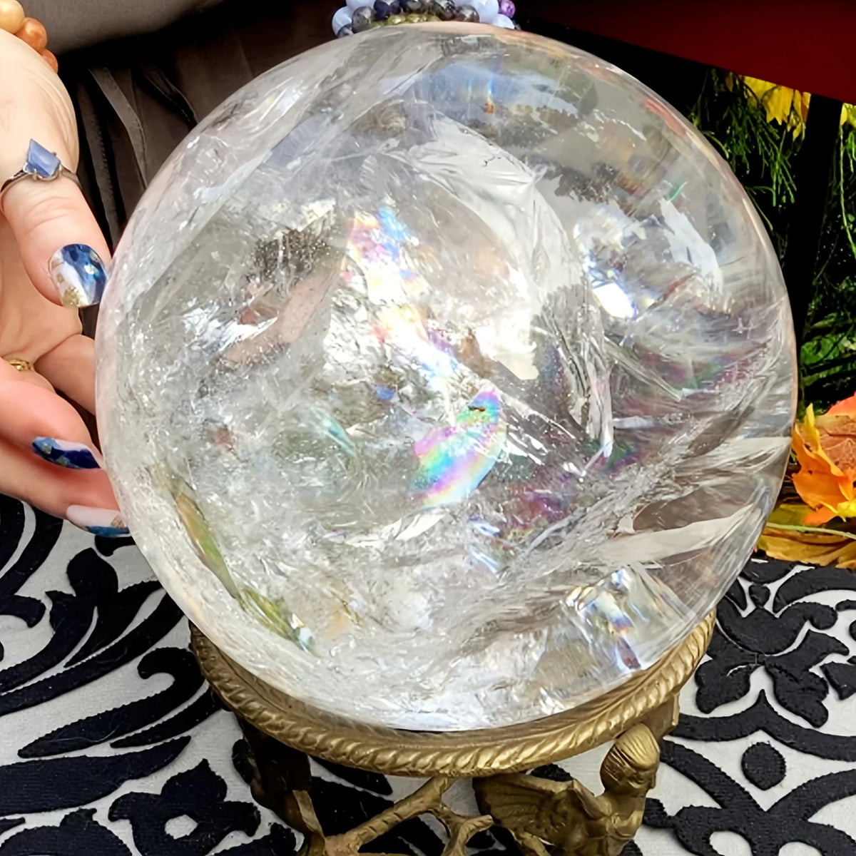 CrystalHola Clear Quartz Sphere Carved Ball For Home Decor Gift