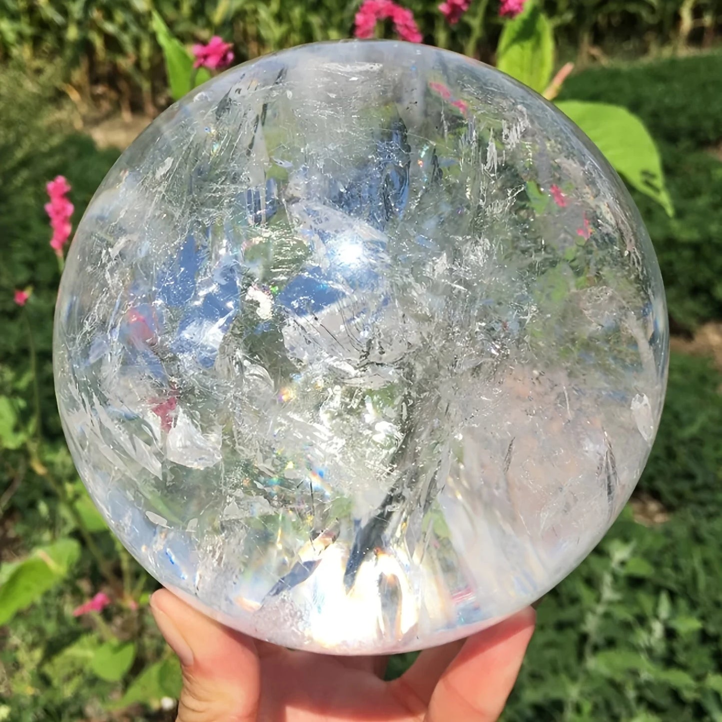 CrystalHola Clear Quartz Sphere Carved Ball For Home Decor Gift