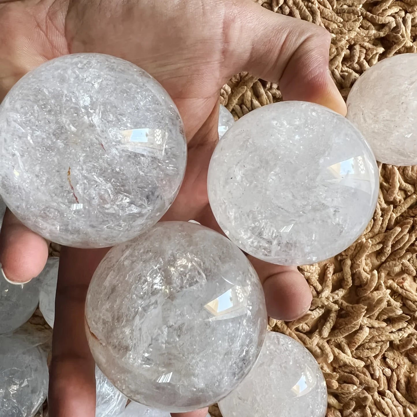 CrystalHola Clear Quartz Sphere Carved Ball For Home Decor Gift