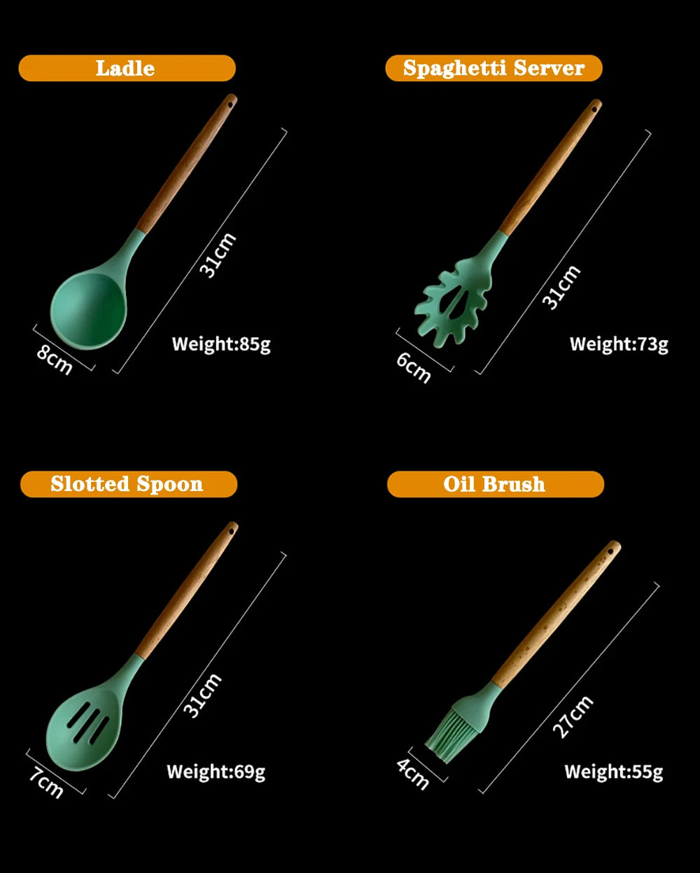 Feature Silicone Utensils Set Nonstick Spatulas Handles