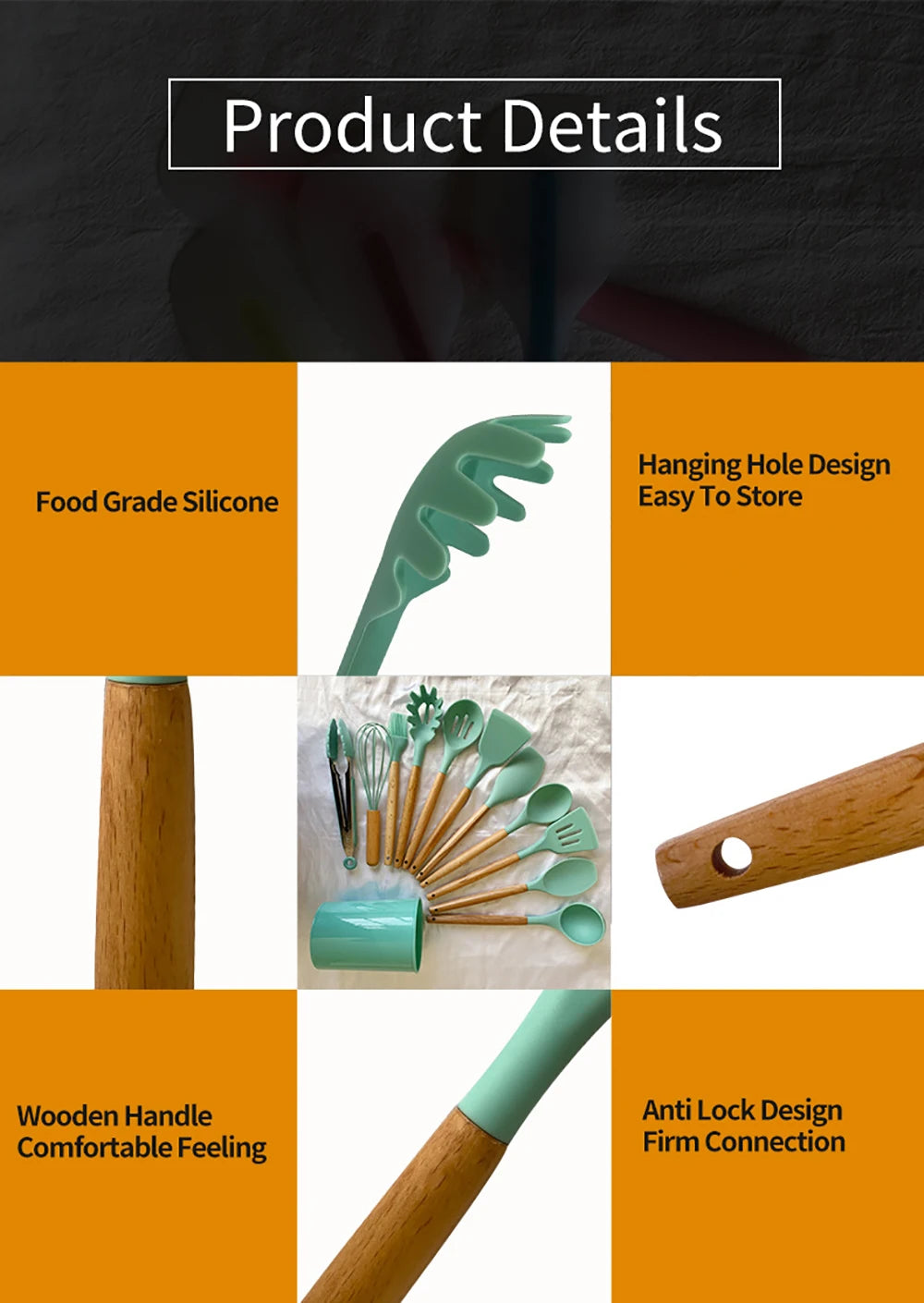 Feature Silicone Utensils Set Nonstick Spatulas Handles