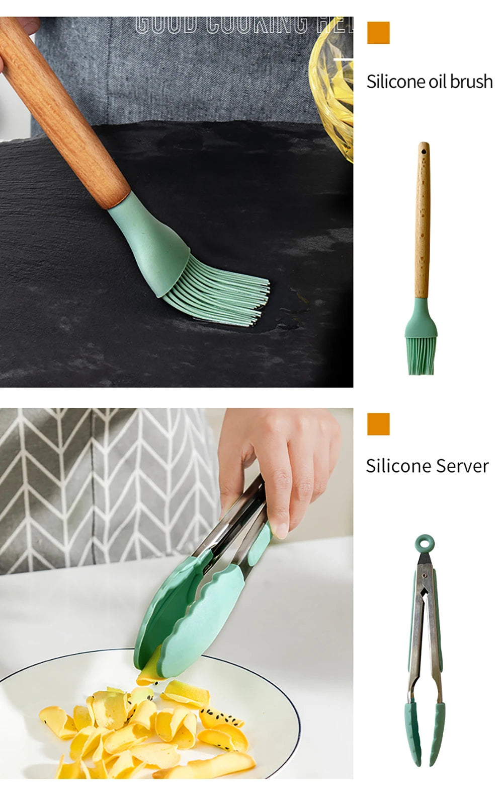 Feature Silicone Utensils Set Nonstick Spatulas Handles