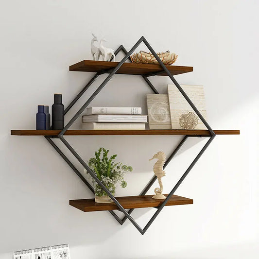 Three Tier Industrial Wood Floating Shelf Wall Mounted Rack