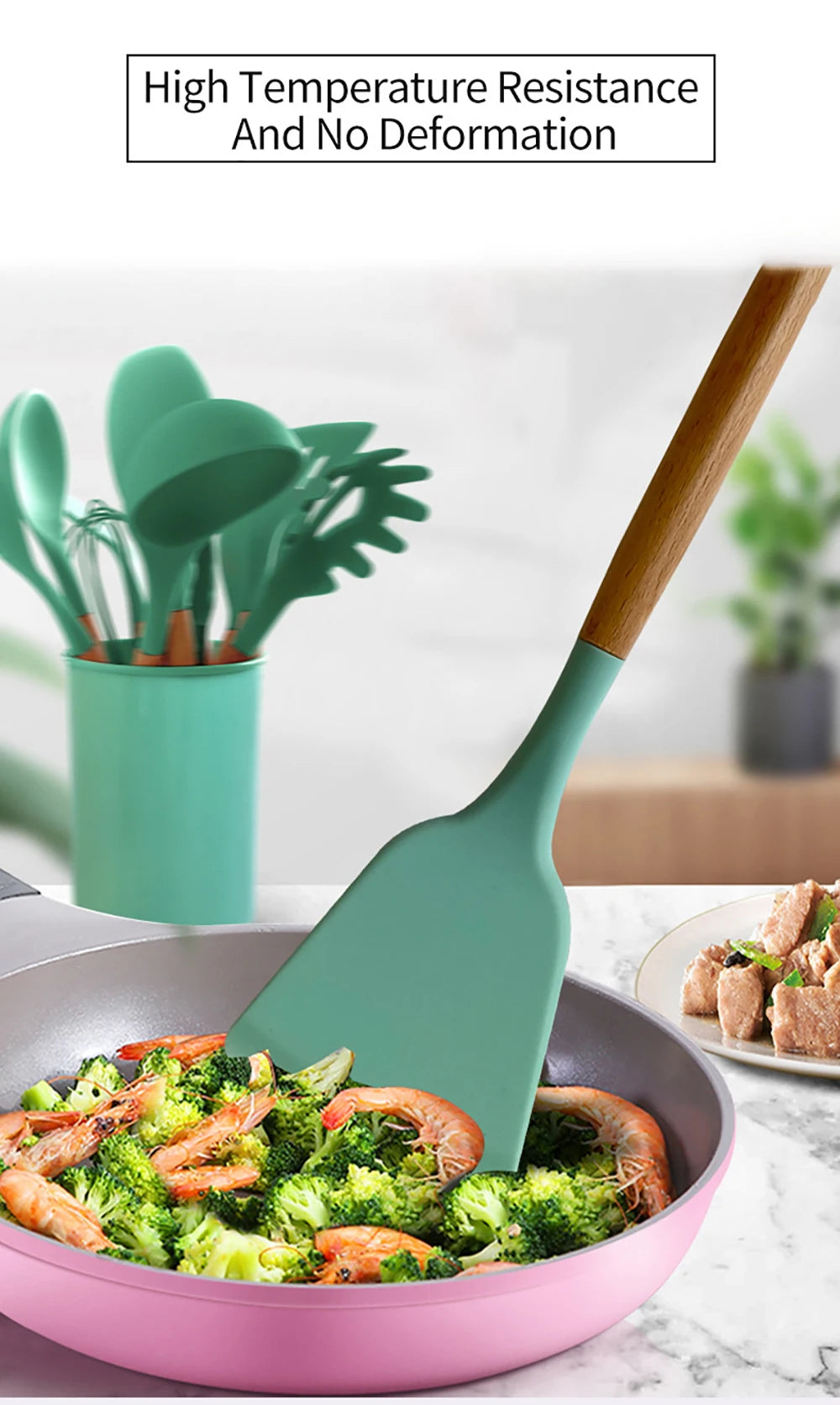 Feature Silicone Utensils Set Nonstick Spatulas Handles