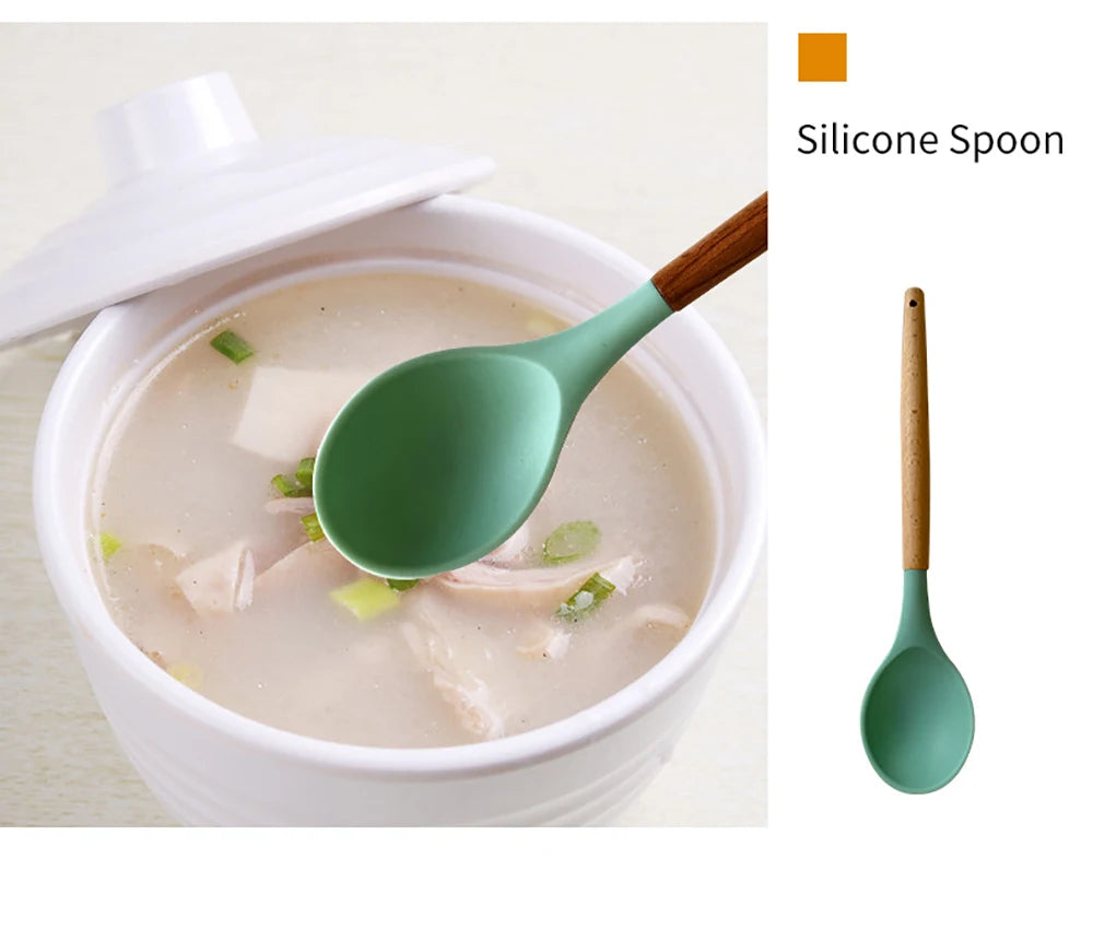 Feature Silicone Utensils Set Nonstick Spatulas Handles