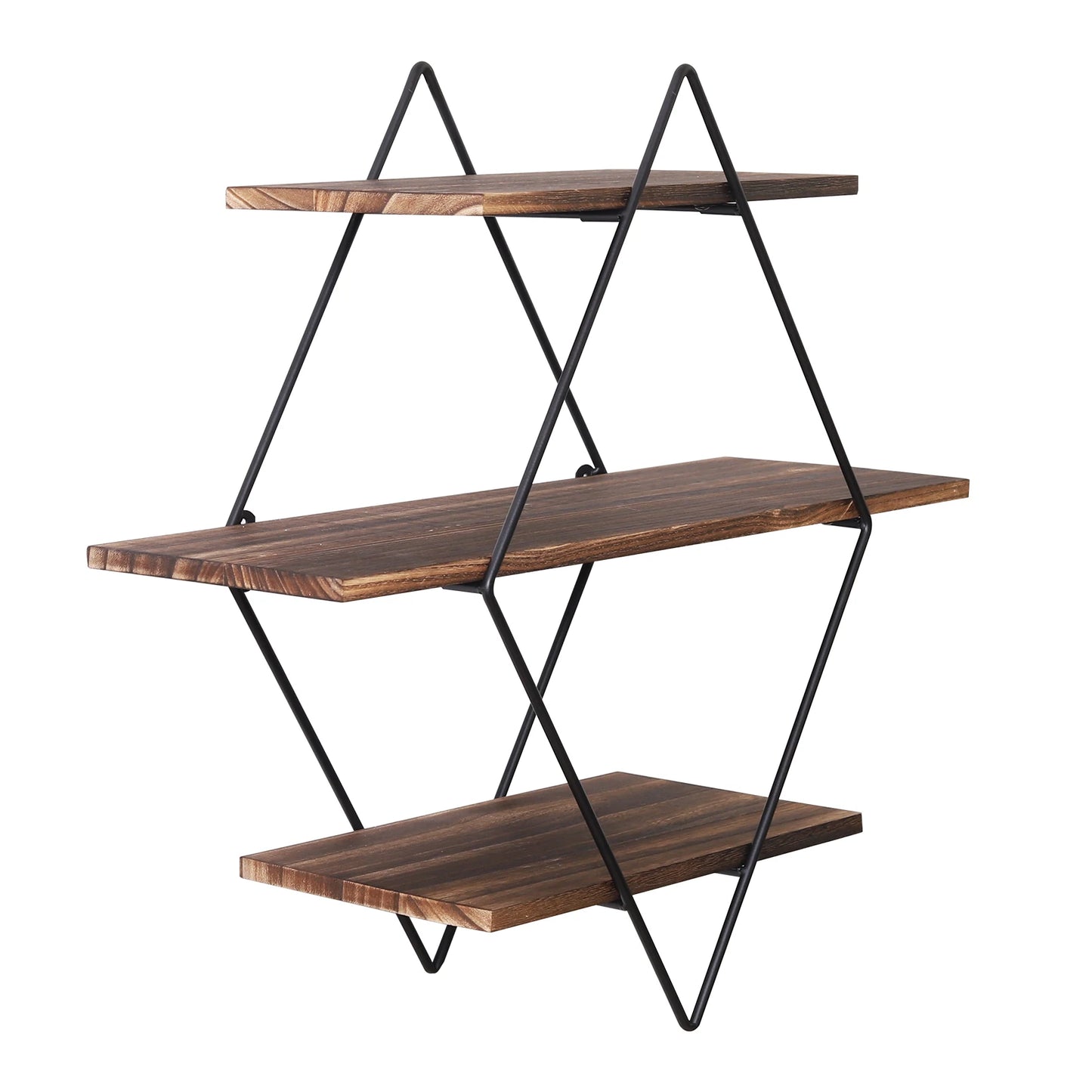 Three Tier Industrial Wood Floating Shelf Wall Mounted Rack