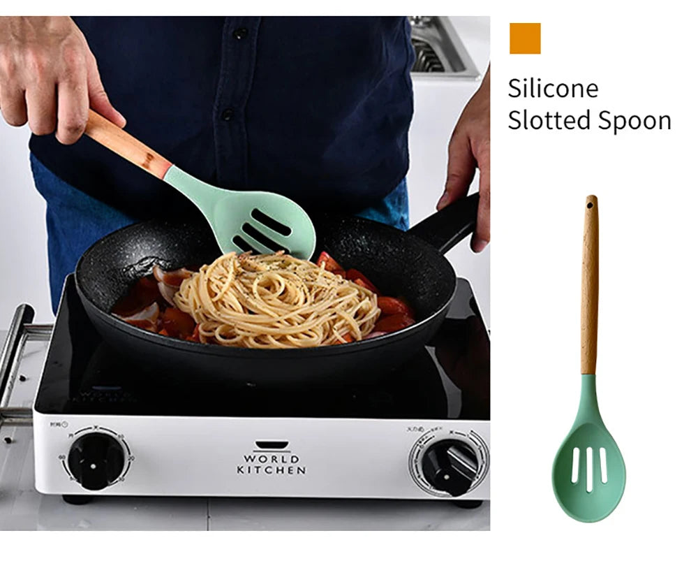 Feature Silicone Utensils Set Nonstick Spatulas Handles