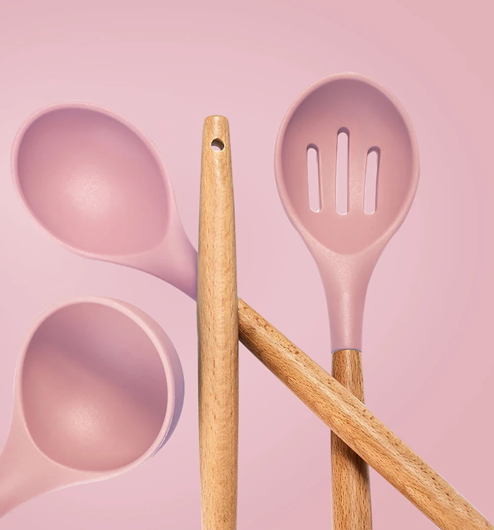 Feature Silicone Utensils Set Nonstick Spatulas Handles