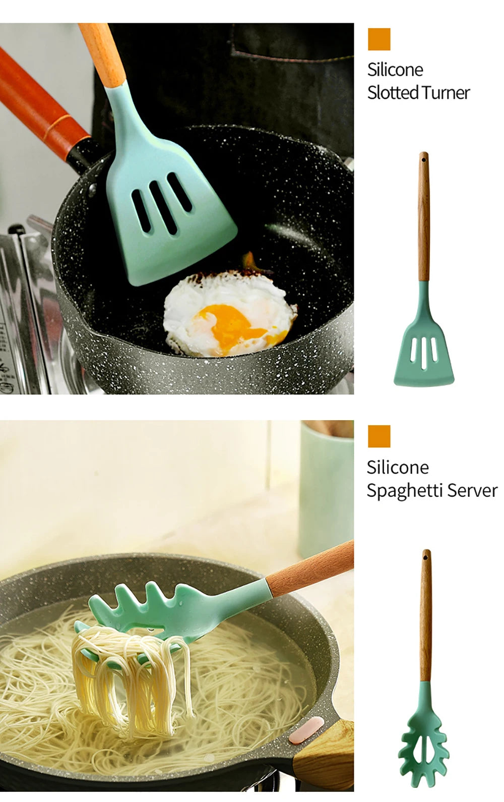 Feature Silicone Utensils Set Nonstick Spatulas Handles