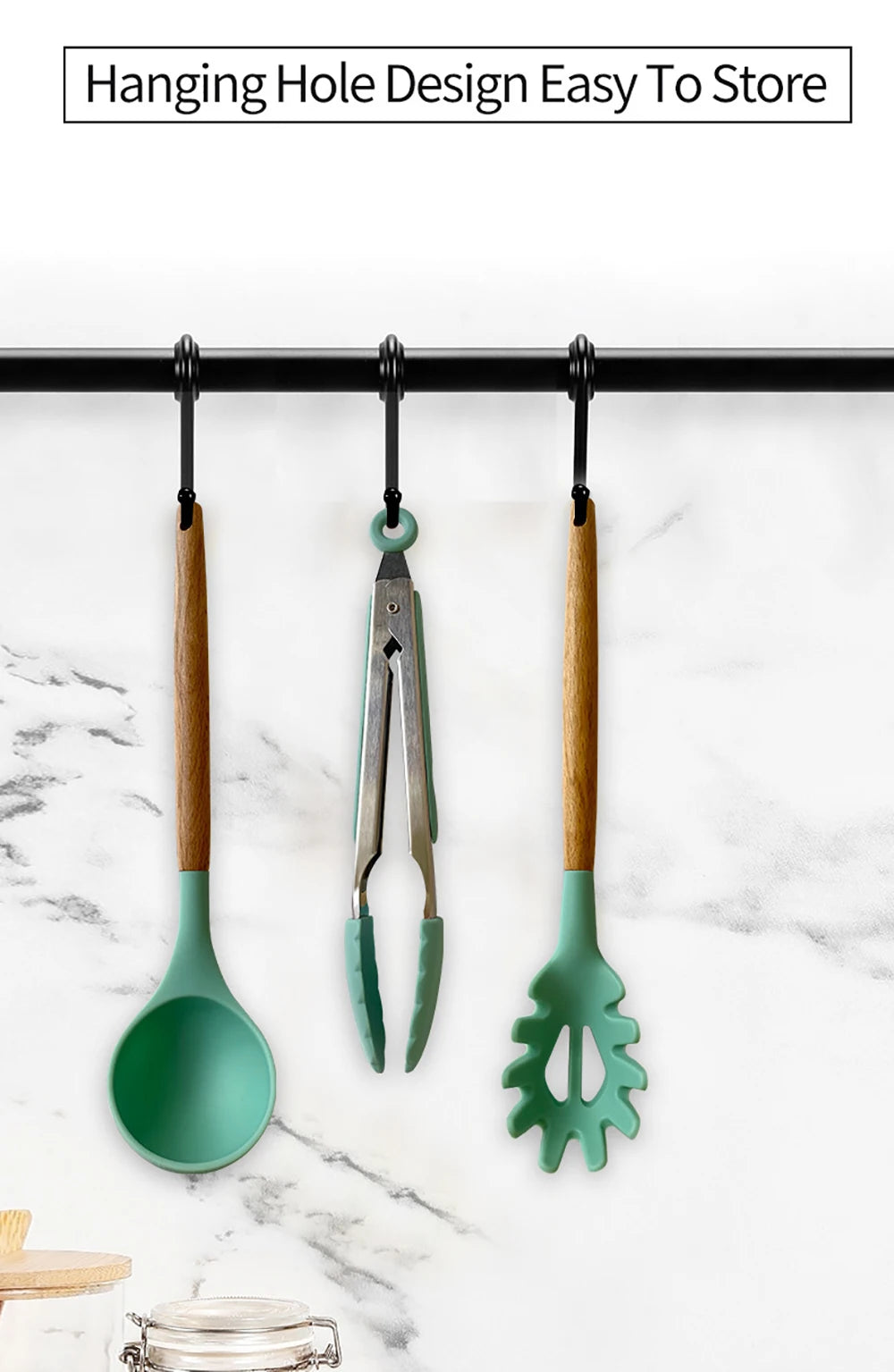 Feature Silicone Utensils Set Nonstick Spatulas Handles