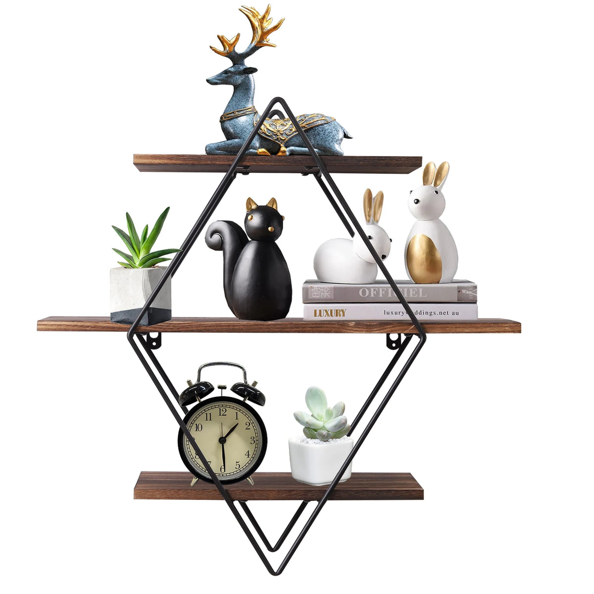Three Tier Industrial Wood Floating Shelf Wall Mounted Rack