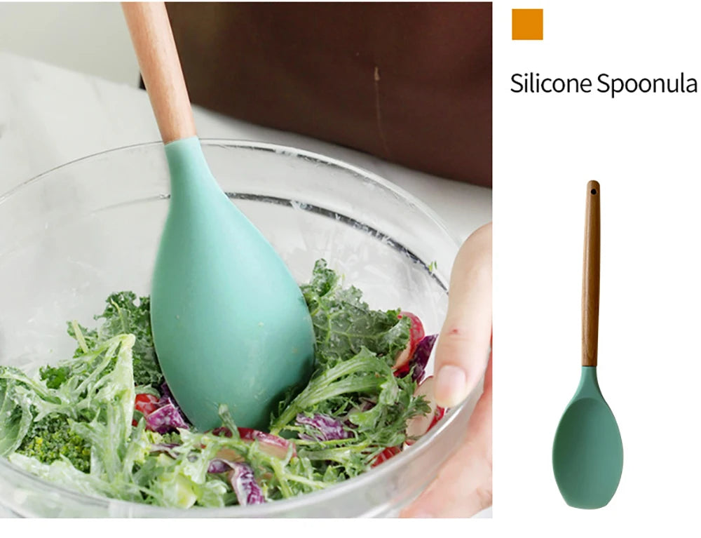 Feature Silicone Utensils Set Nonstick Spatulas Handles