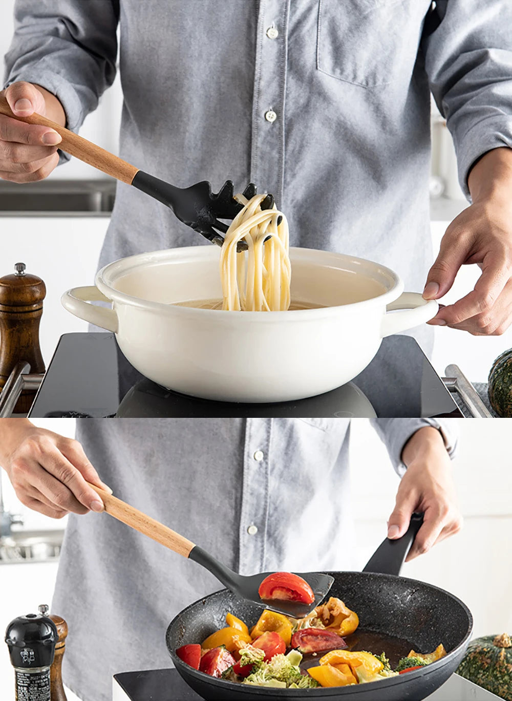 Feature Silicone Utensils Set Nonstick Spatulas Handles