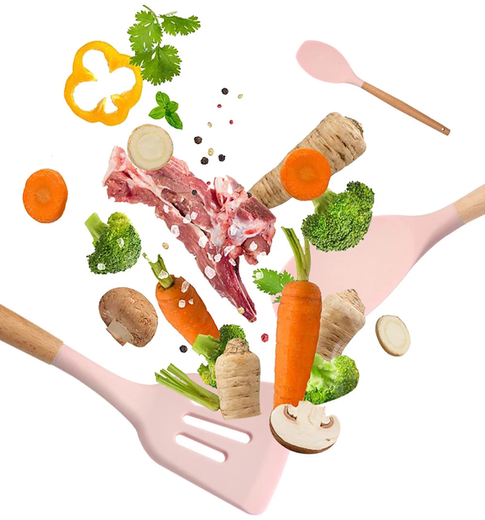 Feature Silicone Utensils Set Nonstick Spatulas Handles