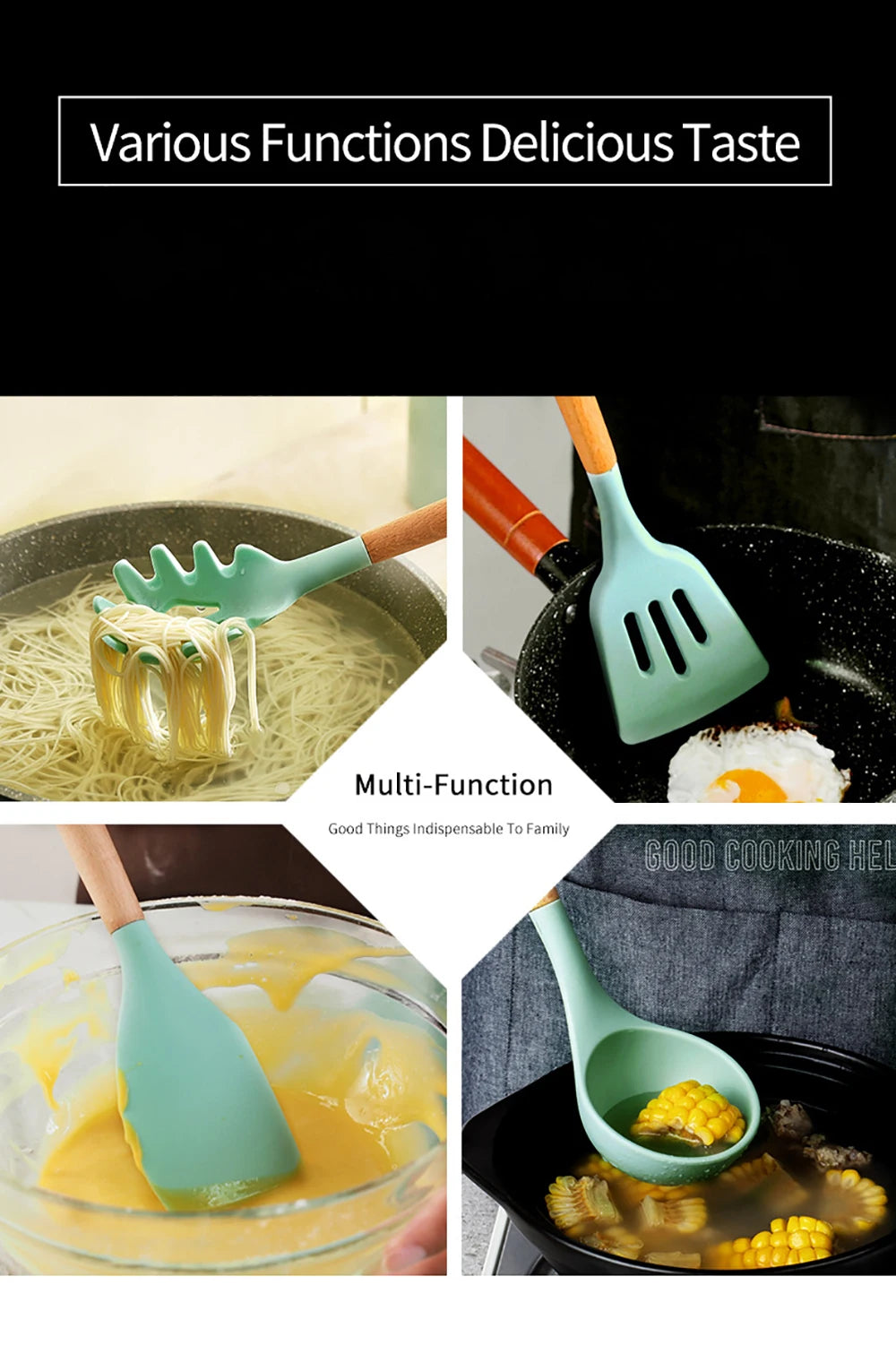 Feature Silicone Utensils Set Nonstick Spatulas Handles