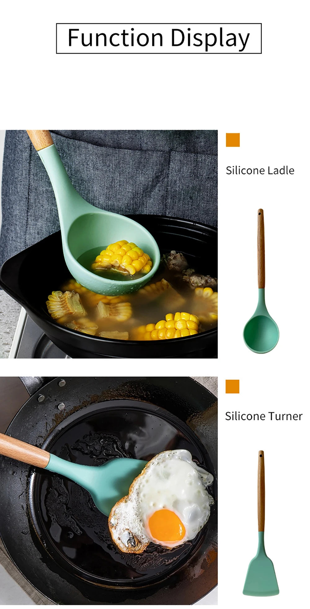 Feature Silicone Utensils Set Nonstick Spatulas Handles