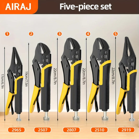 AIRAJ 5 Piece Locking Pliers Set Quick Release Curved Mouth
