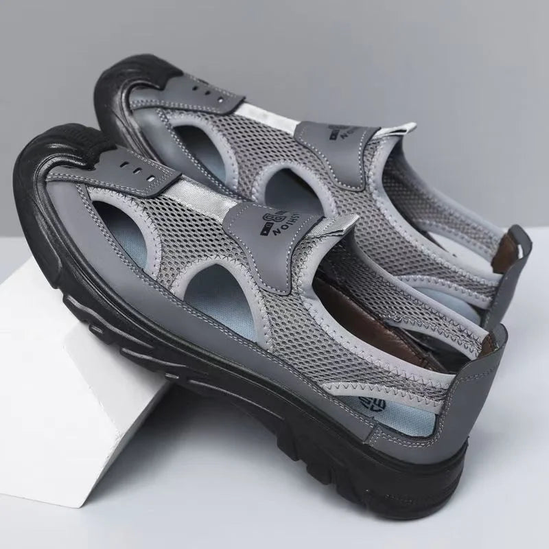 Mens Breathable Hooded Sandals With Hollow Mesh Holes Lightweight EVA