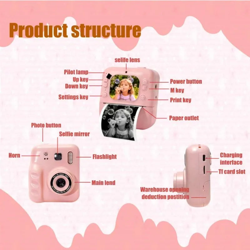 Kids Dual Lens Print Camera Toy Gift Box High Definition