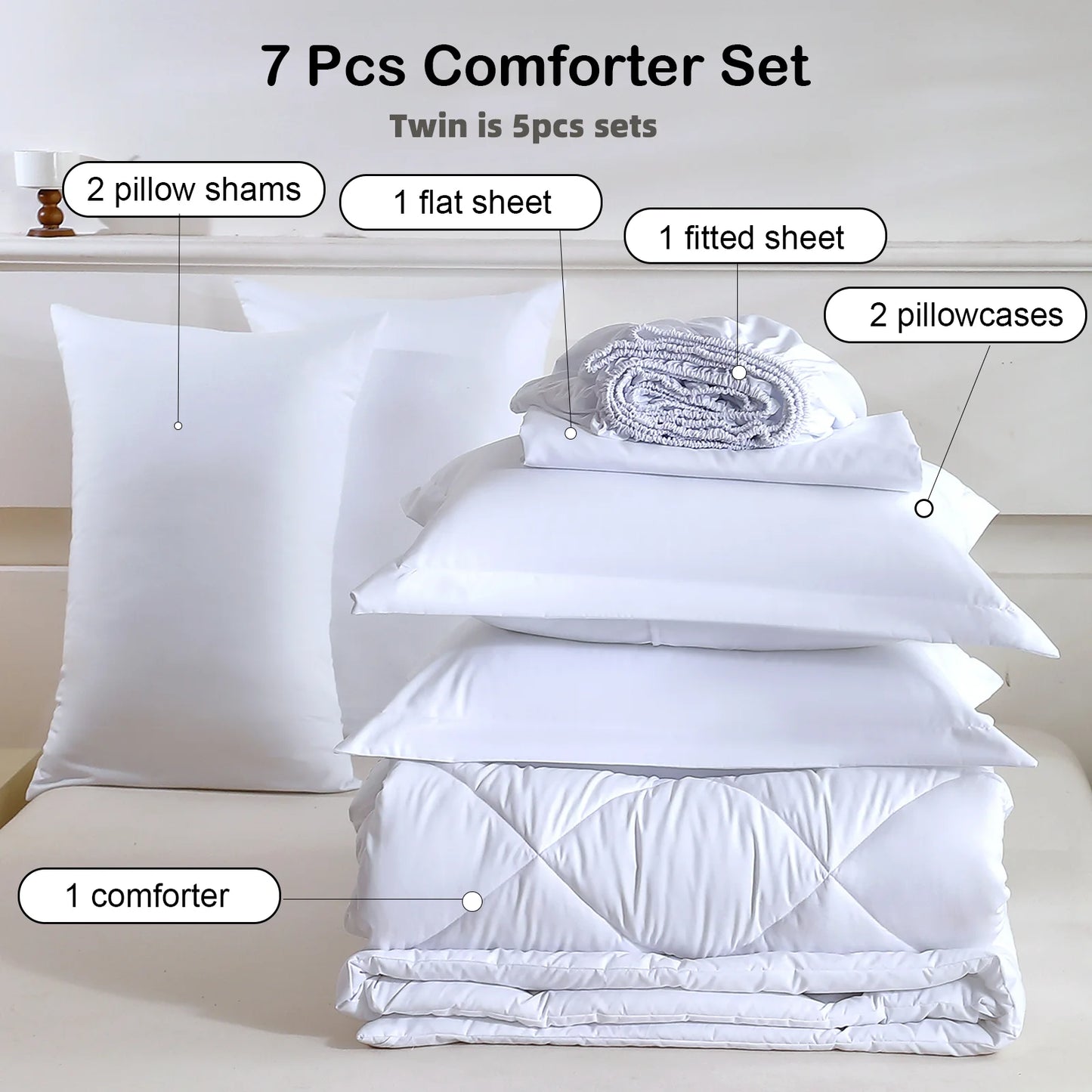 EasYum 7-Piece Bedding Set Quilted Polyester Comforter Sheet Pillowcases