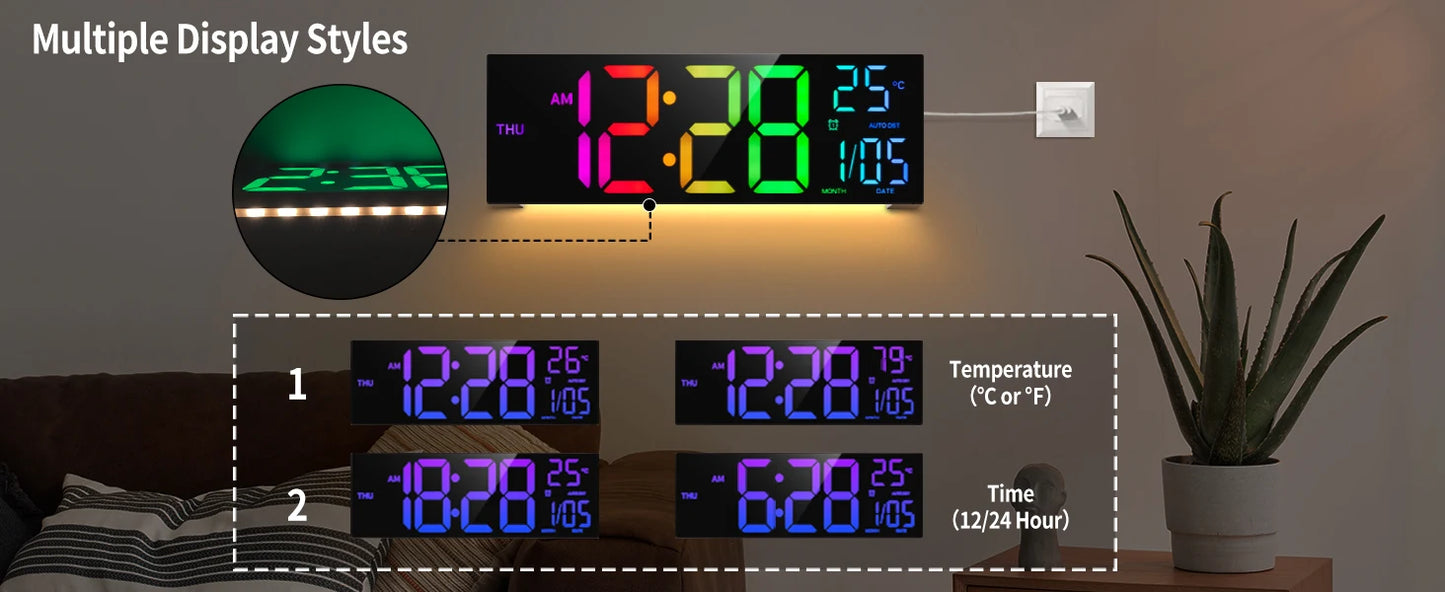 Hign-concerned Digital Wall Clock With LED Display Remote