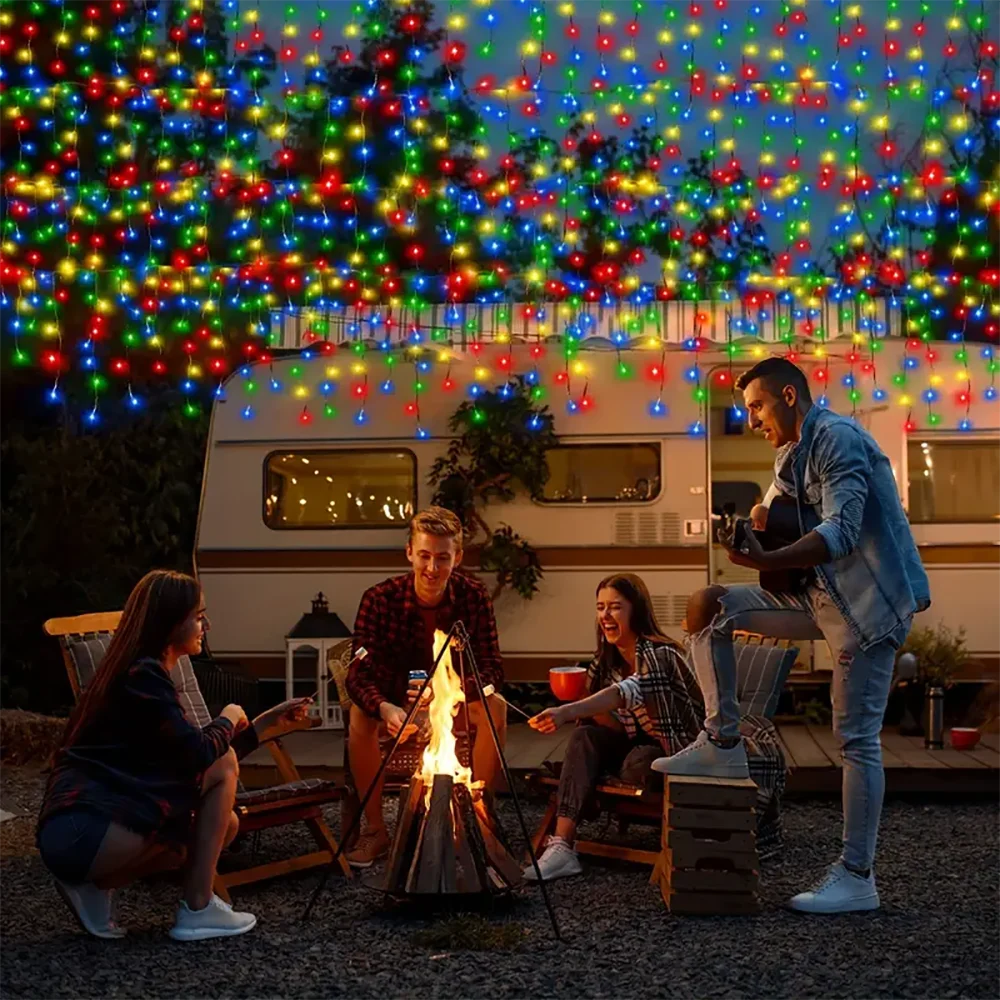 WELPUR Solar Icicle Curtain Lights Outdoor LED 8 Modes