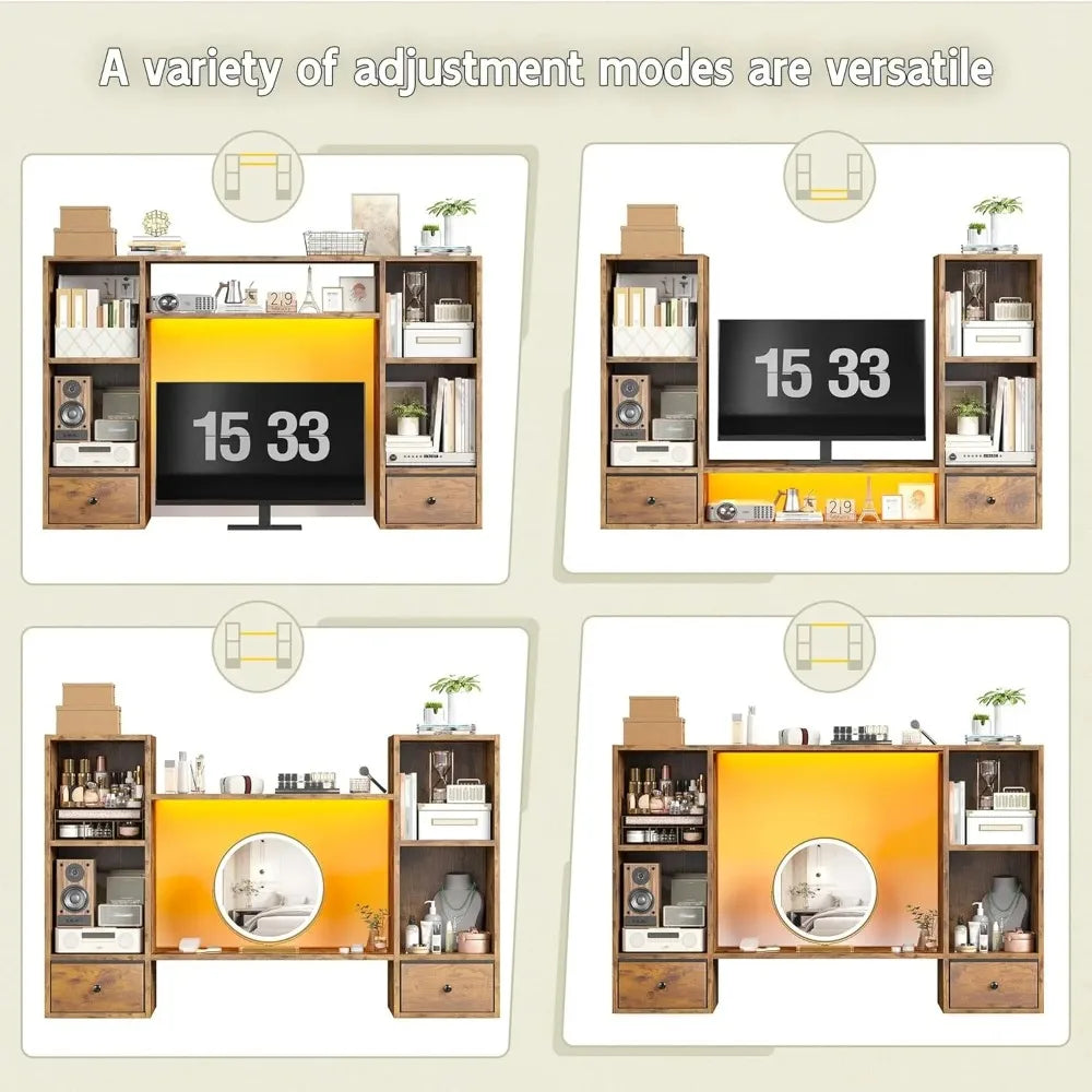 ZHILU Desktop Bookshelf With LED Lights For Desk Organizer