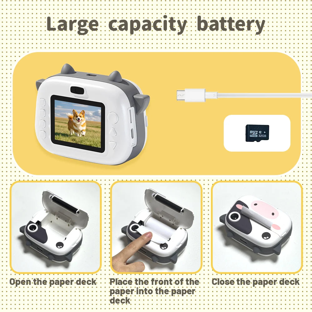 Kids Instant Print Camera 16G 1080P HD Photo Printer Gift
