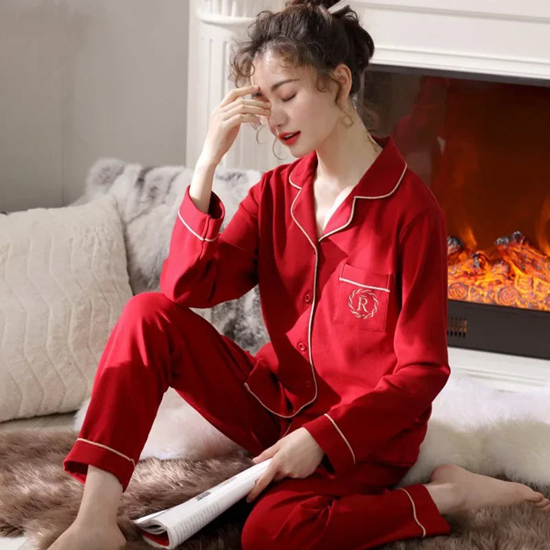 Guangdong Women Cotton Pajamas Set Button Down Nightwear