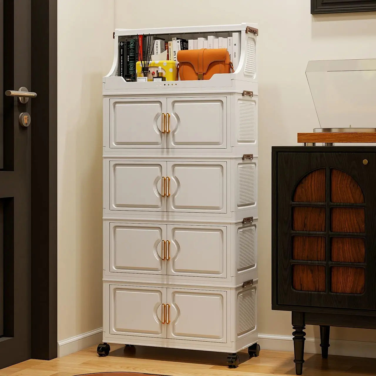 Foldable Plastic Multi Tier Storage Rack For Living Room