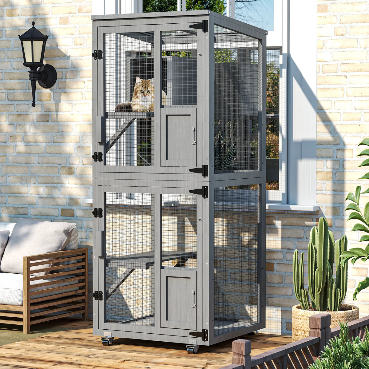 Outdoor Cat Catio Enclosure With Wheels And Waterproof Roof