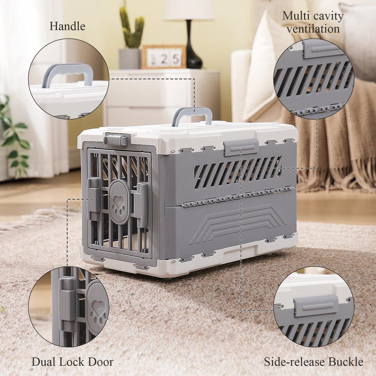 Road Foldable Pet Carrier with Secure Lock Door