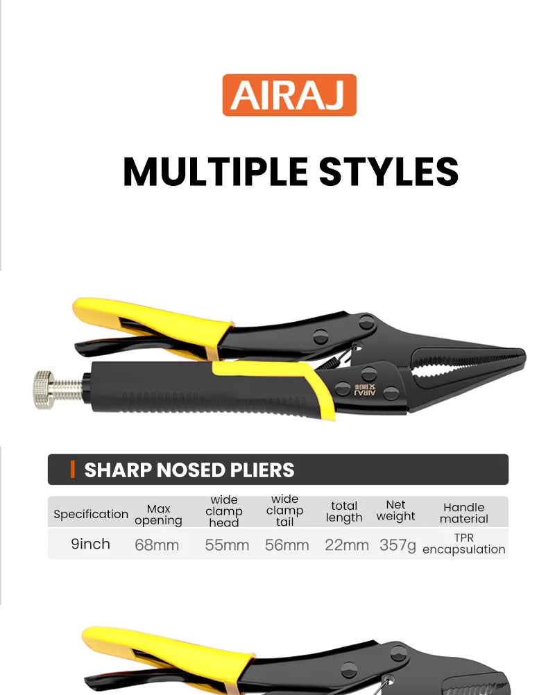 AIRAJ 5 Piece Locking Pliers Set Quick Release Curved Mouth