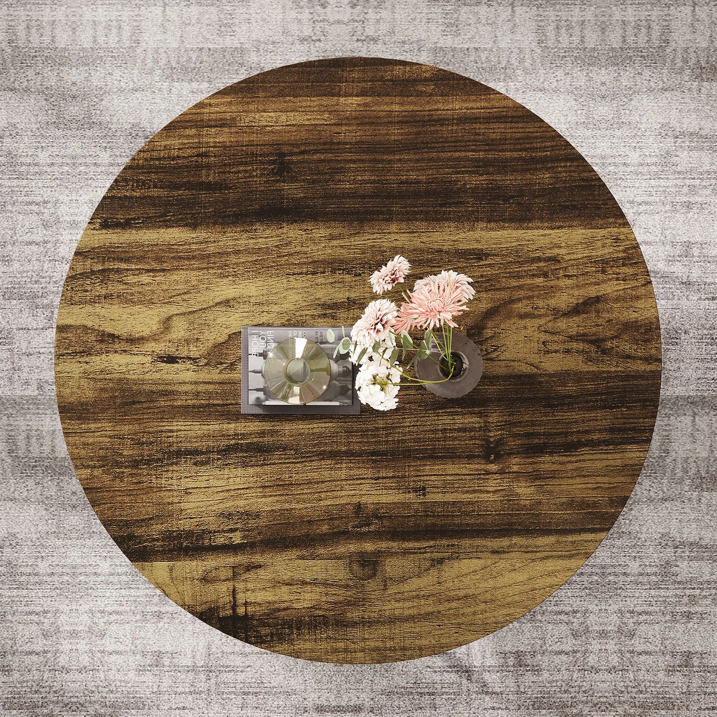 Tribesigns Round Coffee Table With Storage Shelves, Industrial Minimalist Wood