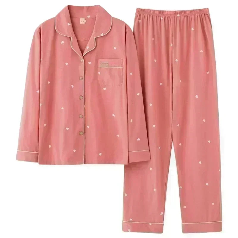 Guangdong Women Cotton Pajamas Set Button Down Nightwear