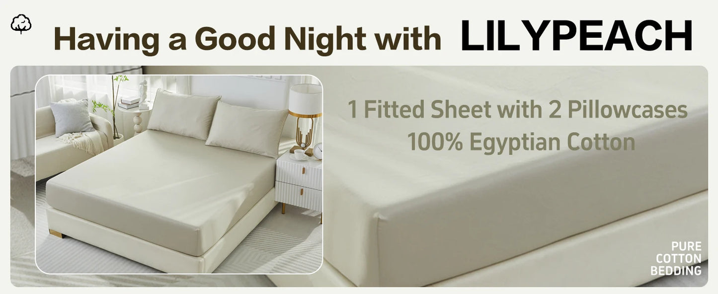 LISSTHERCN Fitted Sheet Set 3 Piece Cotton Bedding