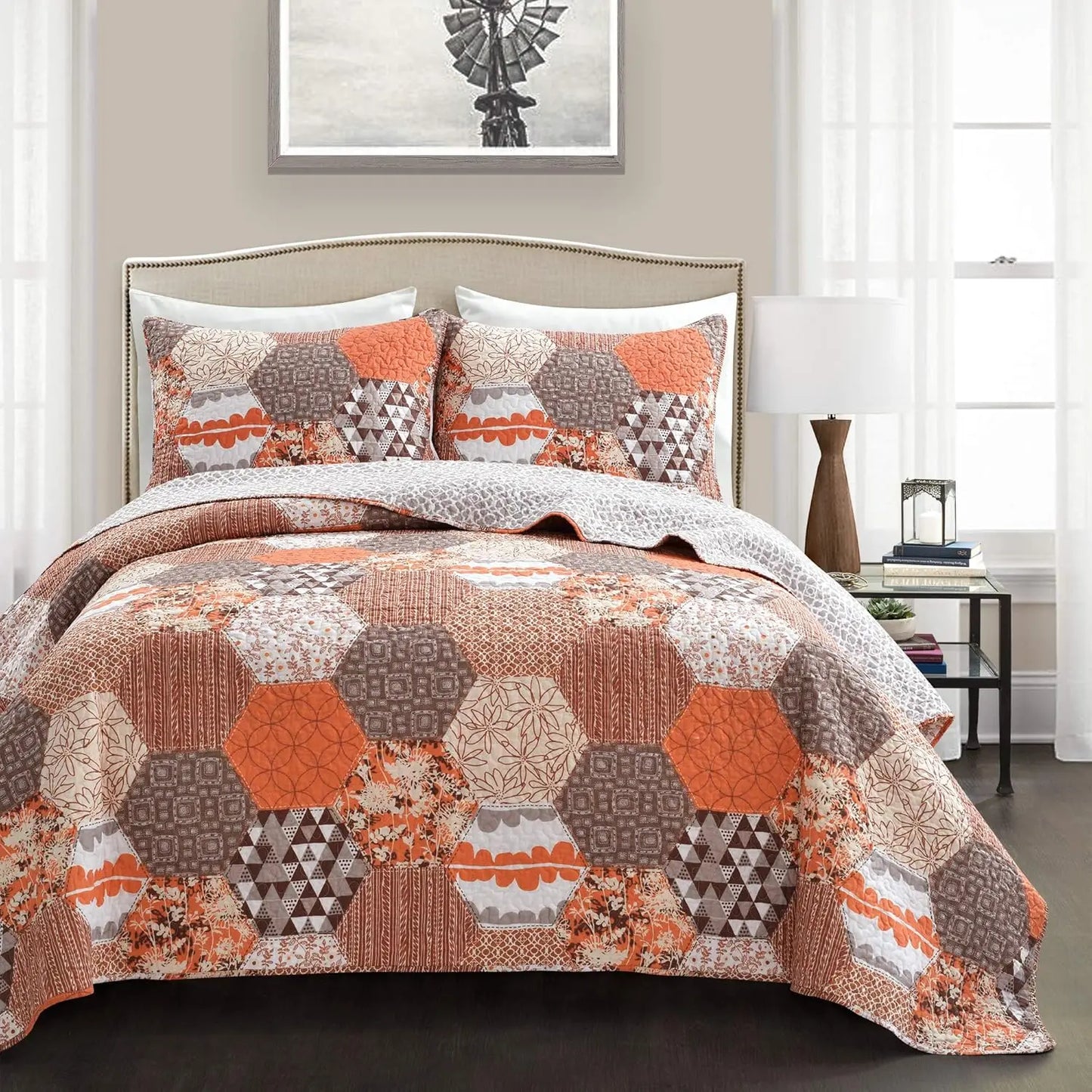 3 Piece Cotton Quilt Bed Set Solid Pattern Modern Style