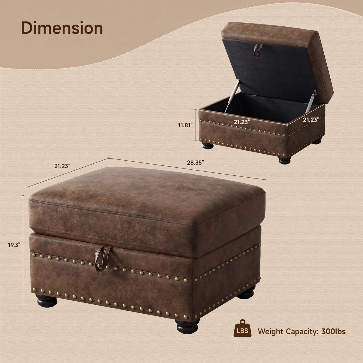 ONBRILL Faux Leather Storage Ottoman Lift Top Footstool with Hidden Storage