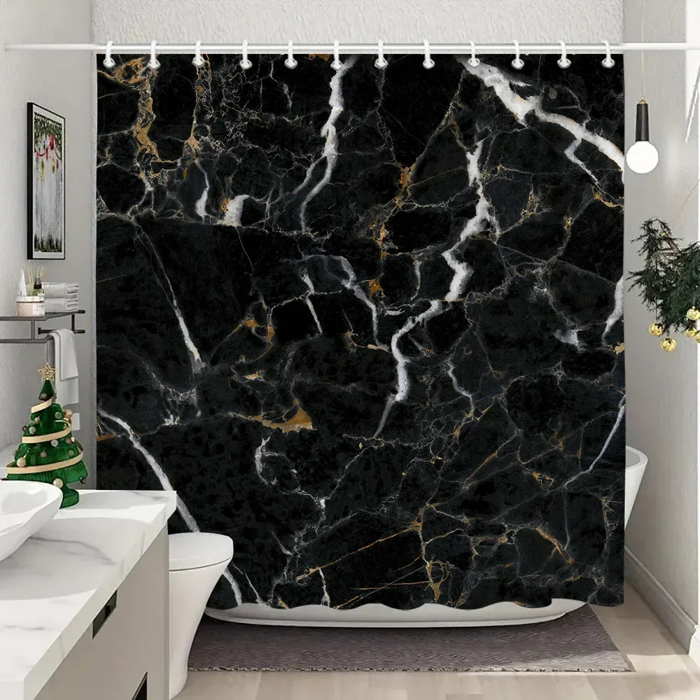 JEJOMEAG Marble Shower Curtain Textured Pattern Polyester Washable