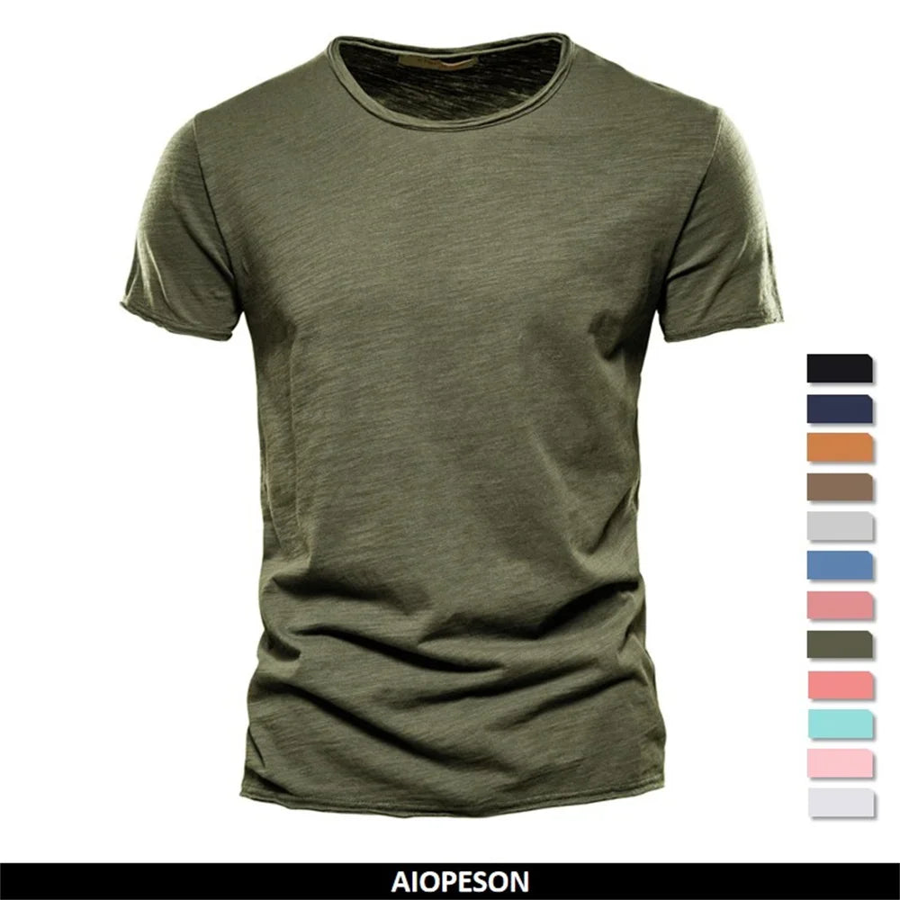 Mens Cotton T Shirt O Neck Short Sleeve Solid Casual Top